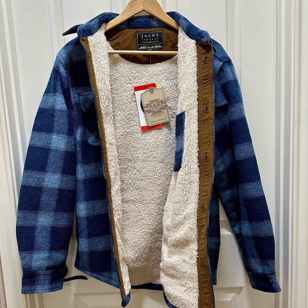 Jachs New York Men's Wool Blend Jacket Size M Blue Plaid Sherpa Lined Ragged NEW - Picture 2 of 14
